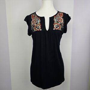 Design Story Blue Embroidered Sleeveless Blouse, Sz S